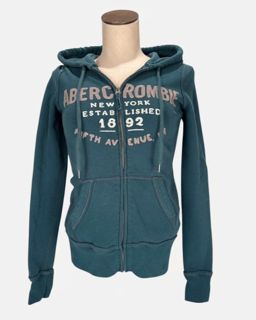 Y2K VTG Abercrombie & Fitch Green Zip Hoodie Spellout Logo Sweatshirt Women XS
